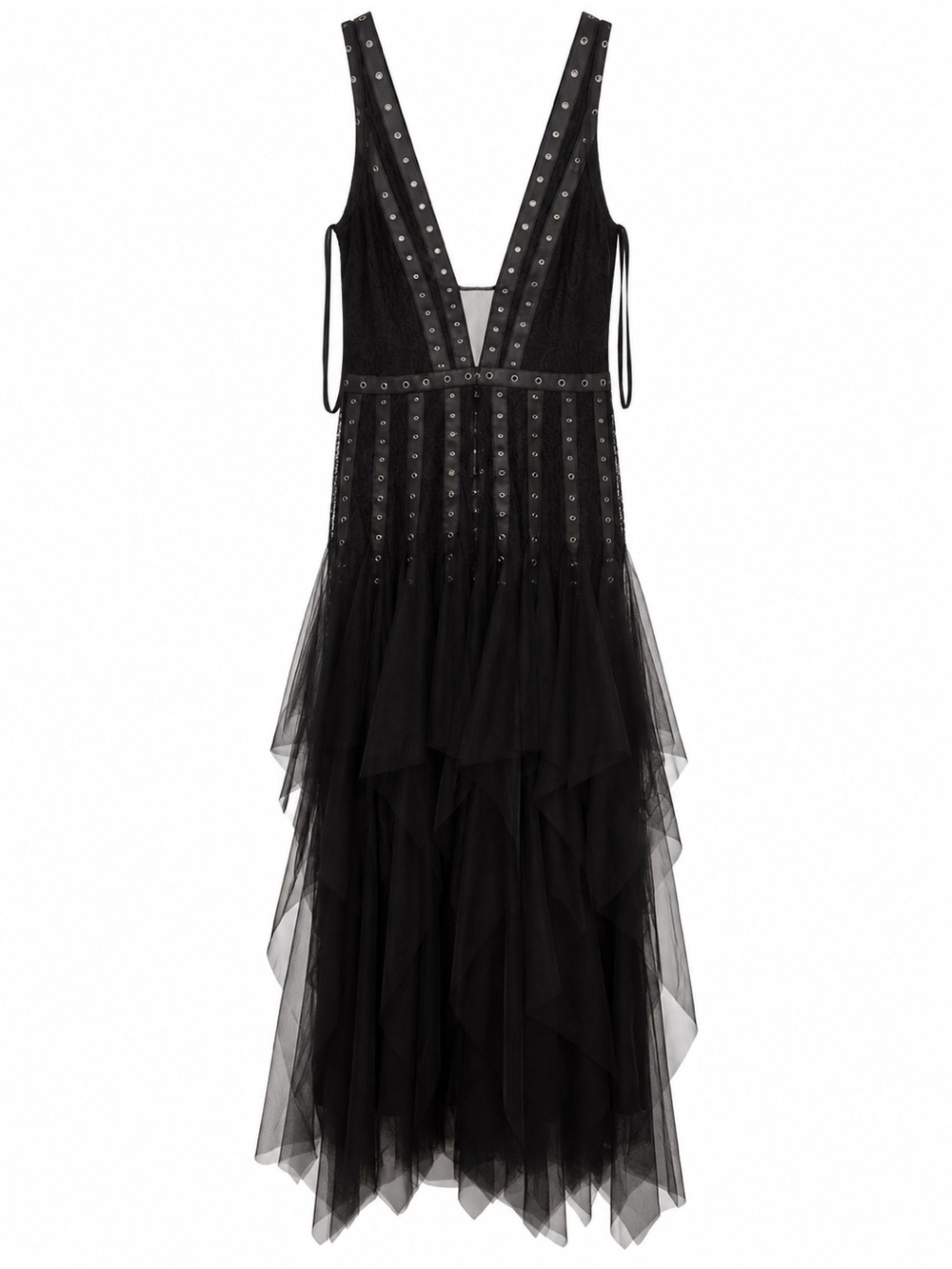 BCBG Maxazria Black Tulle V-Neck Evening Dress with Studded Detail - Picture 2 of 2